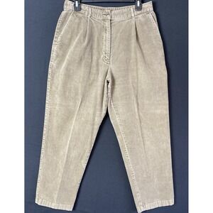 VTG LL Bean Pants Womens Size 10P Beige Corduroy Pleated High Rise 90s 30x27